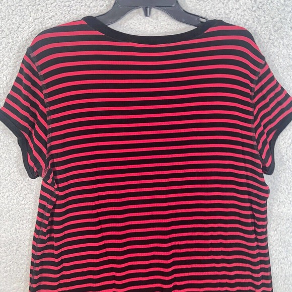 Chico's T Shirt Womens 3 Red Black Stripes Short Sleeve Round Neck Casual Top - Picture 14 of 15